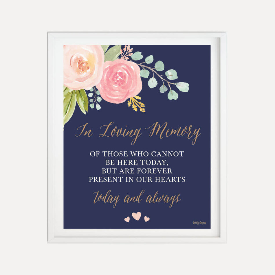 Navy and Blush Elegant Floral Wedding Loving Memory Sign Printable Template