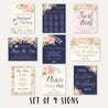 Navy and Blush Elegant Floral Wedding Sign Set Printable Template