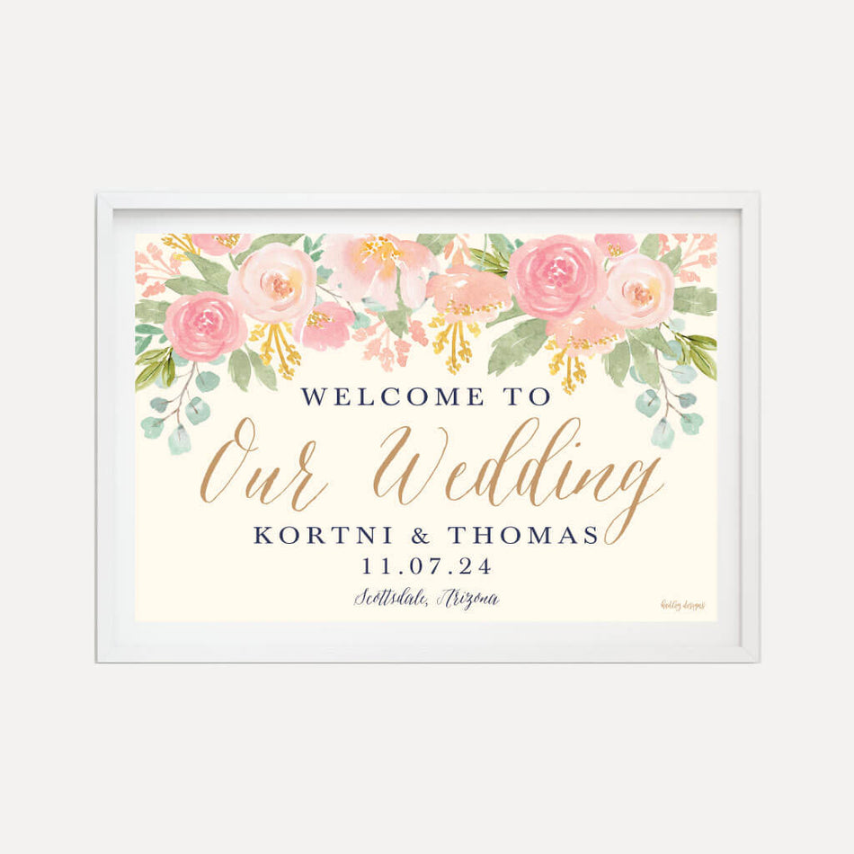 Navy and Blush Elegant Floral Wedding Welcome Sign Printable Template