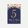 Navy and Blush Elegant Floral Wedding Table Numbers Printable Template