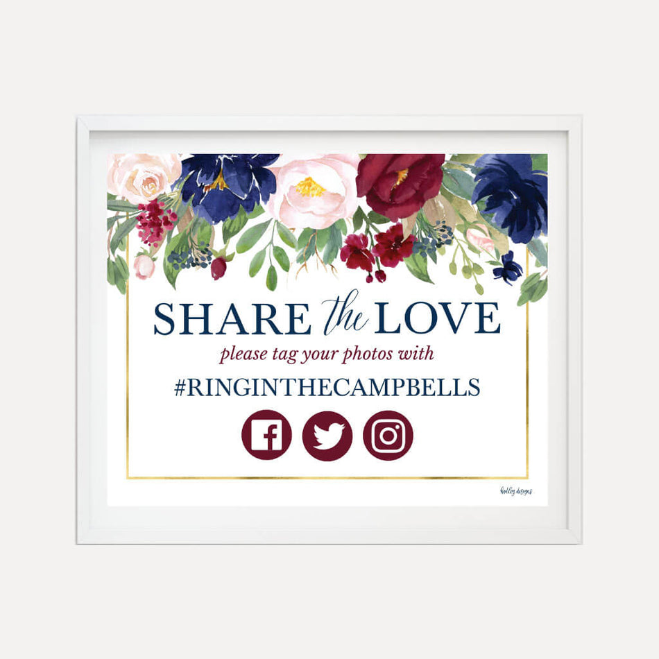 Printable Navy and Blush Fall Floral Wedding Hashtag Sign Template ...