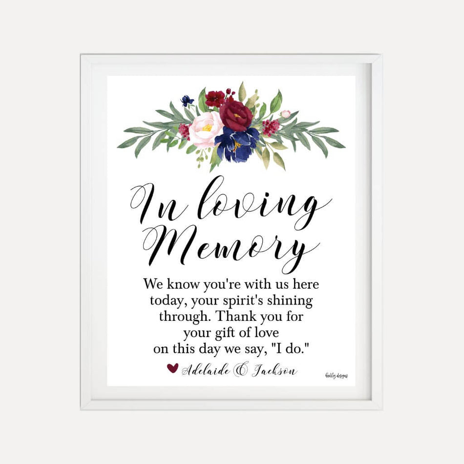 Navy Floral Wedding Loving Memory Sign Printable Template