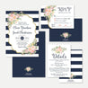 Navy Striped Blush Floral Wedding Invitation Suite Printable Template