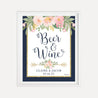 Navy Striped Blush Floral Wedding Bar Drinks Sign Printable Template