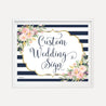 Navy Striped Blush Floral Wedding Custom Sign Printable Template