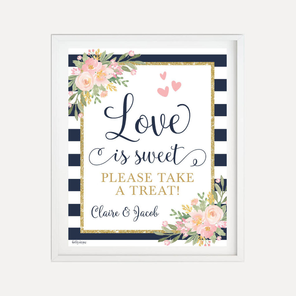 Navy Striped Blush Floral Wedding Favors Sign Printable Template