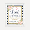 Navy Striped Blush Floral Wedding Favors Sign Printable Template