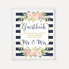 Navy Striped Blush Floral Wedding Guestbook Sign Printable Template