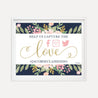 Navy Striped Blush Floral Wedding Hashtag Sign Printable Template