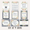 Navy Striped Blush Floral Wedding Sign Set Printable Template