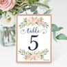 Navy Striped Blush Floral Wedding Table Numbers Printable Template