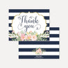 Navy Striped Blush Floral Wedding Thank You Card Printable Template