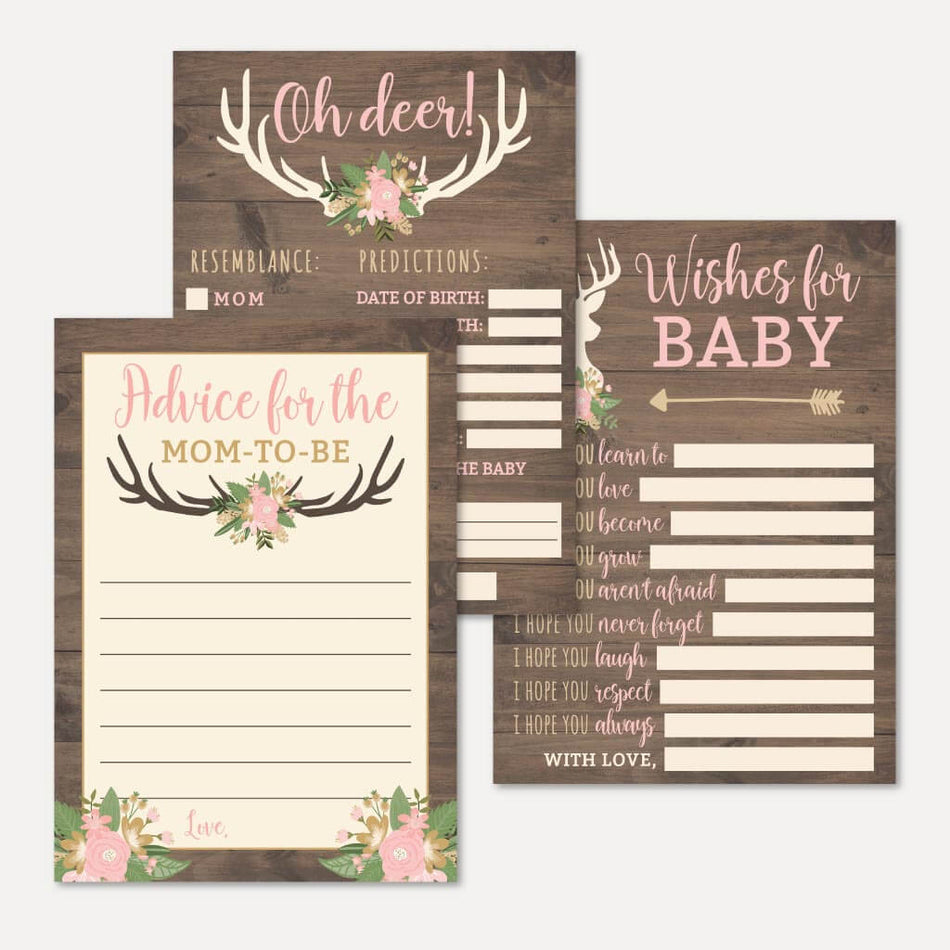 Oh Deer Girl Baby Shower Prediction Advice Wishes Bundle Printable Template
