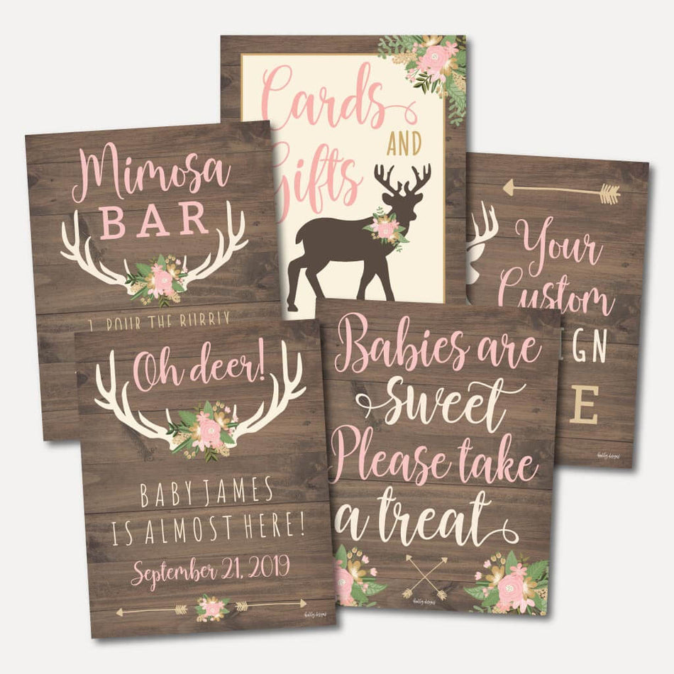 Oh Deer Girl Baby Shower Sign Bundle Printable Template