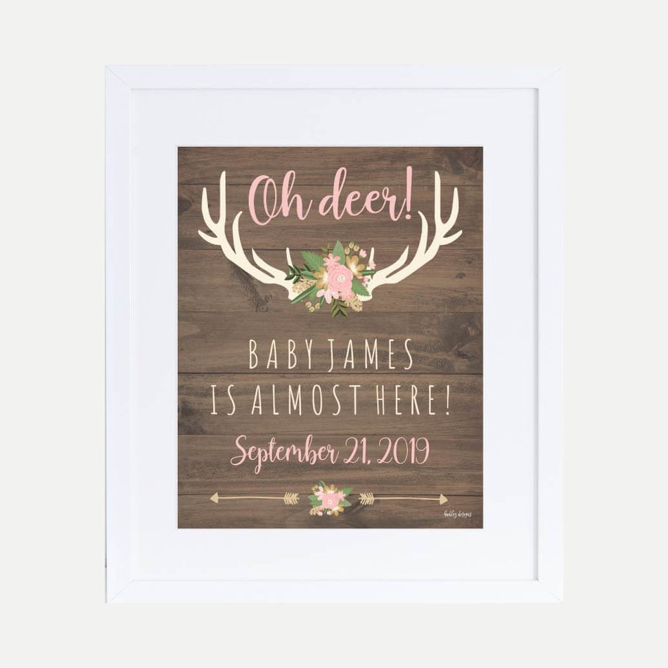 Oh Deer Girl Baby Shower Welcome Sign Printable Template