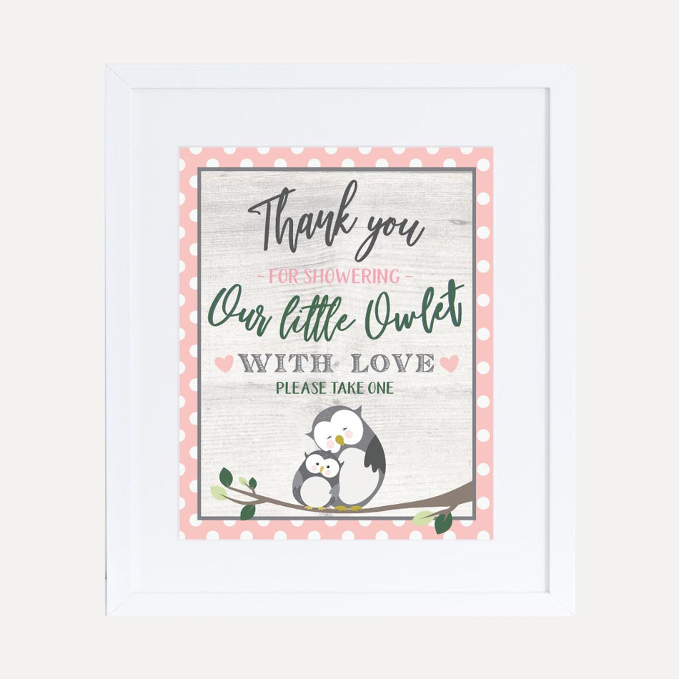 Owl Girl Baby Shower Thank You Sign Printable Template