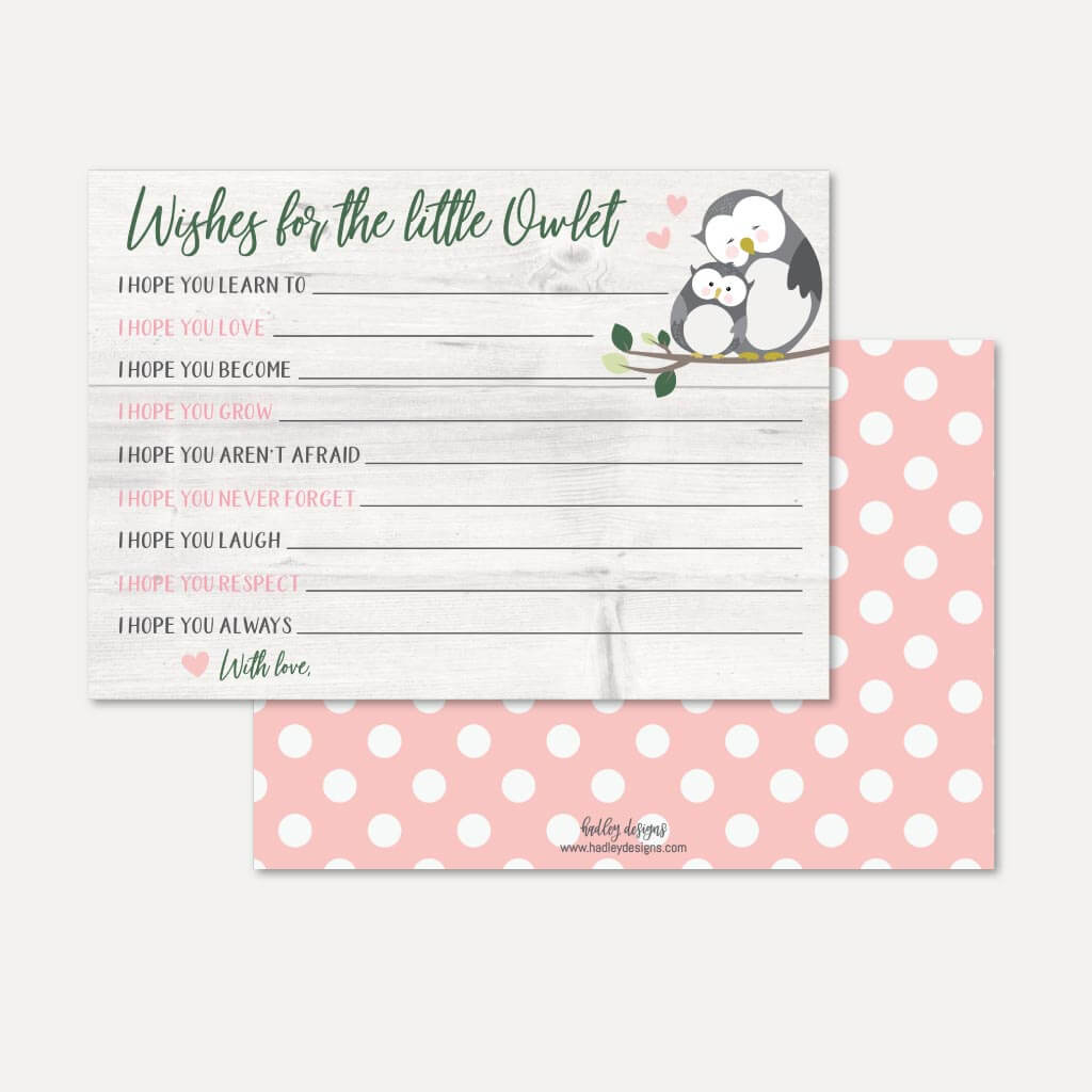 Printable Owl Girl Baby Shower Wishes Card Template | Hadley Designs
