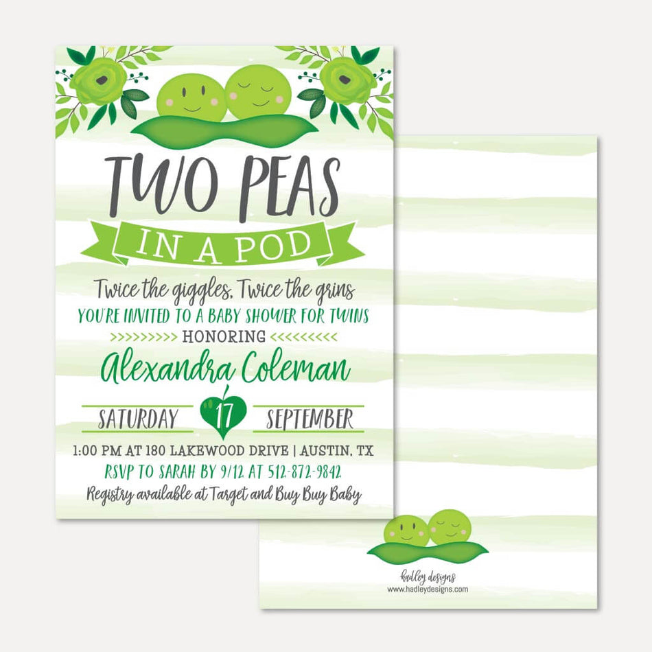 Peas In A Pod Twins Baby Shower Invitation Printable Template