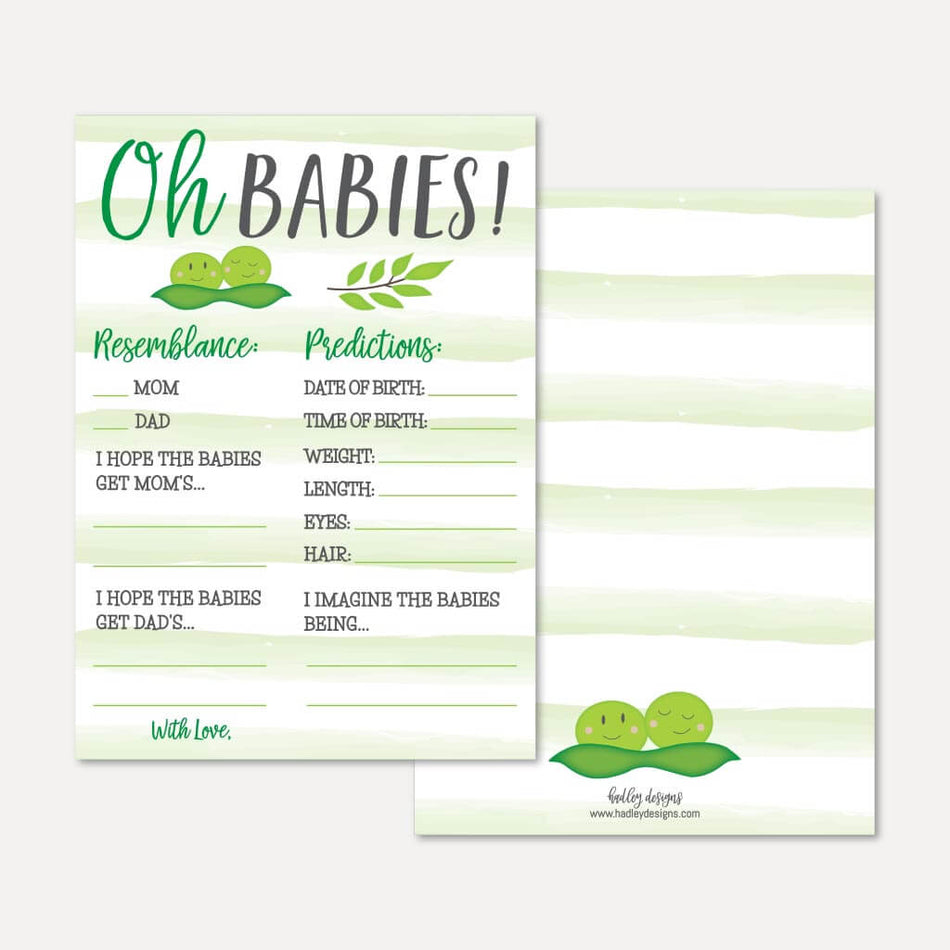 Peas In A Pod Twins Baby Shower Predictions Printable Template