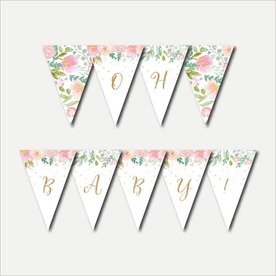Pink Pastel Floral Baby Shower Banner Printable Template