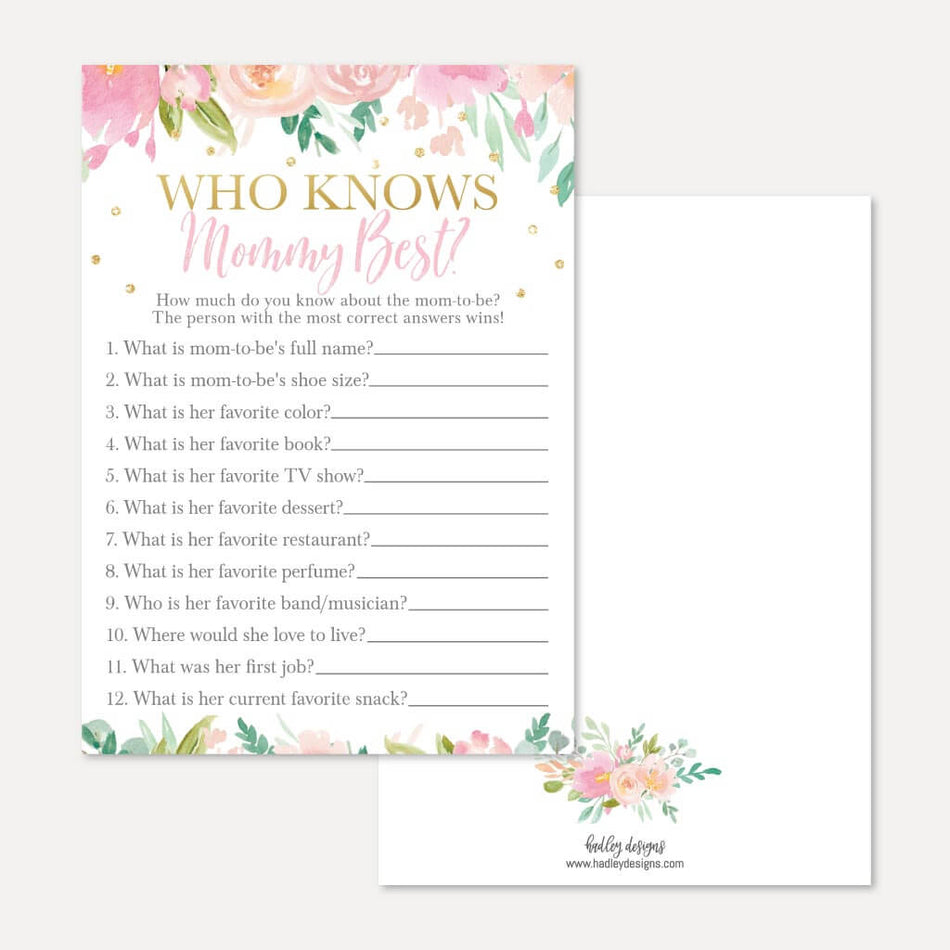 Pink Pastel Floral Baby Shower Who Knows Mommy Best Game Printable Template