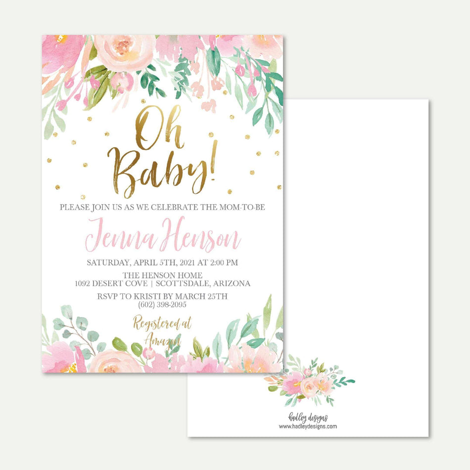 Pink Pastel Floral Baby Shower Invitation Printable Template