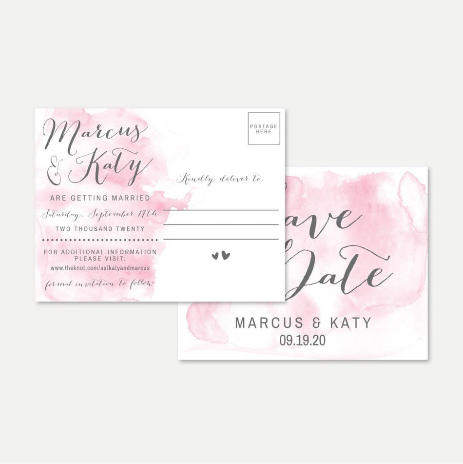 Pink Watercolor Splash Wedding Save The Date Printable Template