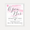 Pink Watercolor Splash Wedding Bar Drinks Sign Printable Template