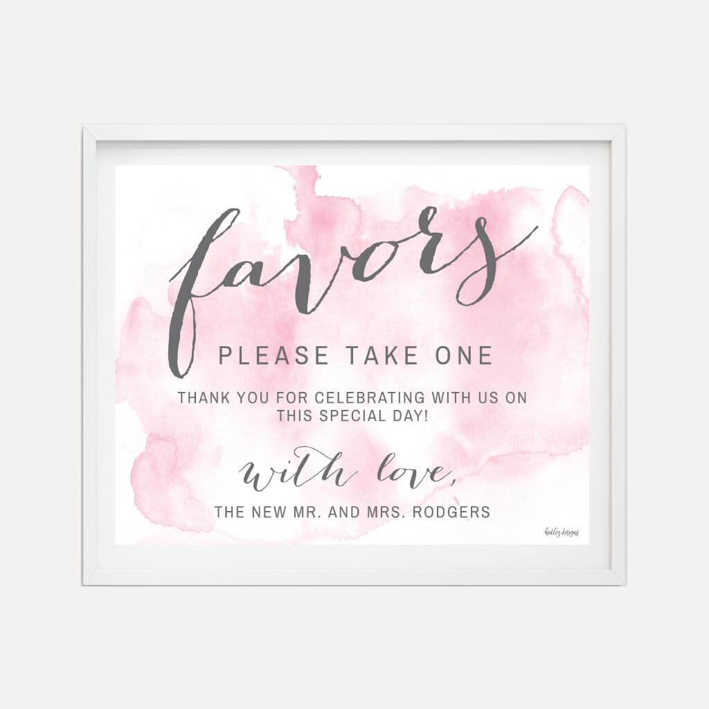 Printable Pink Watercolor Splash Wedding Favors Sign Template | Hadley ...