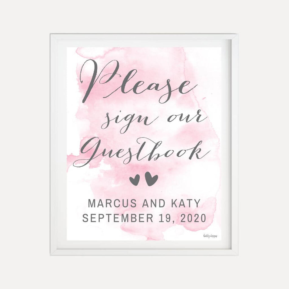 Pink Watercolor Splash Wedding Guestbook Sign Printable Template