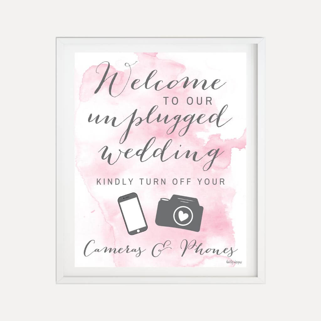 Printable Pink Watercolor Splash Wedding Unplugged Ceremony Sign ...