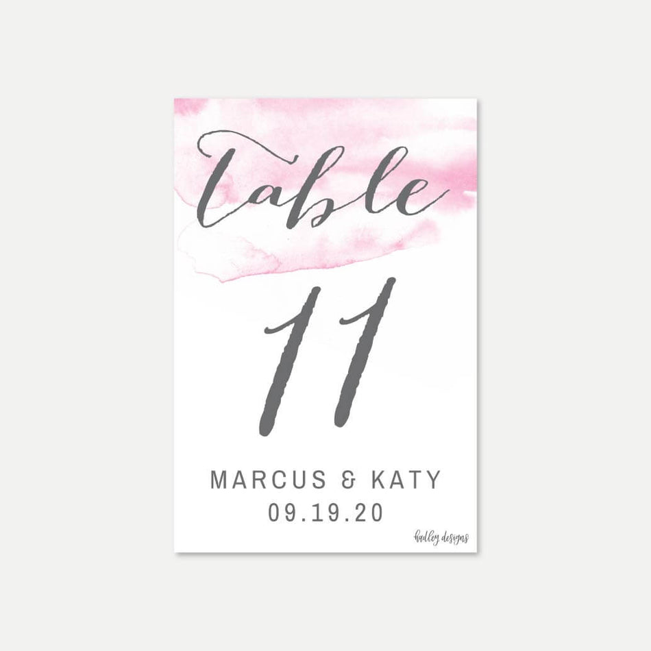 Pink Watercolor Splash Wedding Table Numbers Printable Template