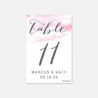 Pink Watercolor Splash Wedding Table Numbers Printable Template
