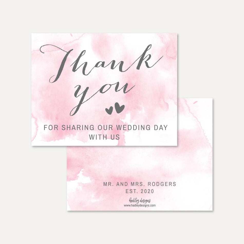 Pink Watercolor Splash Wedding Thank You Card Printable Template