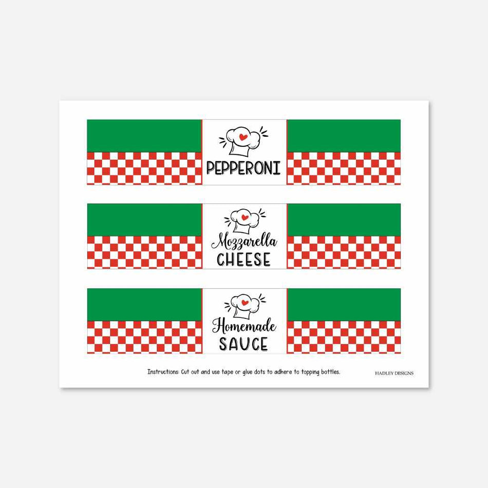 Pizza Party Topping Bottle Labels Printable Template