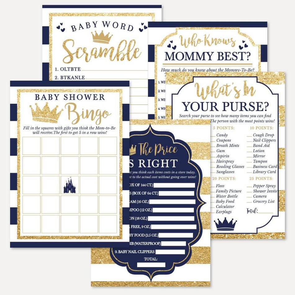 Printable Prince Baby Shower Game Set Templates | Hadley Designs