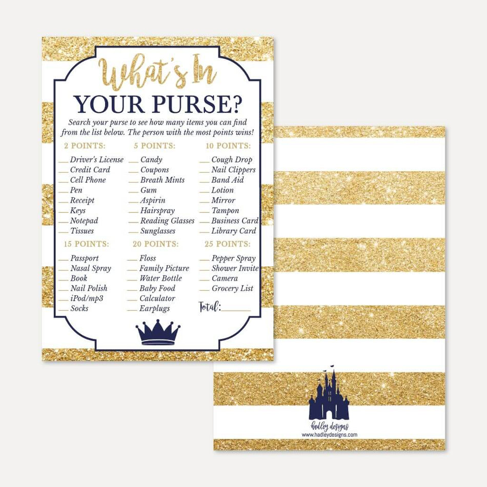 Prince Baby Shower What's In Your Purse Game Printable Template