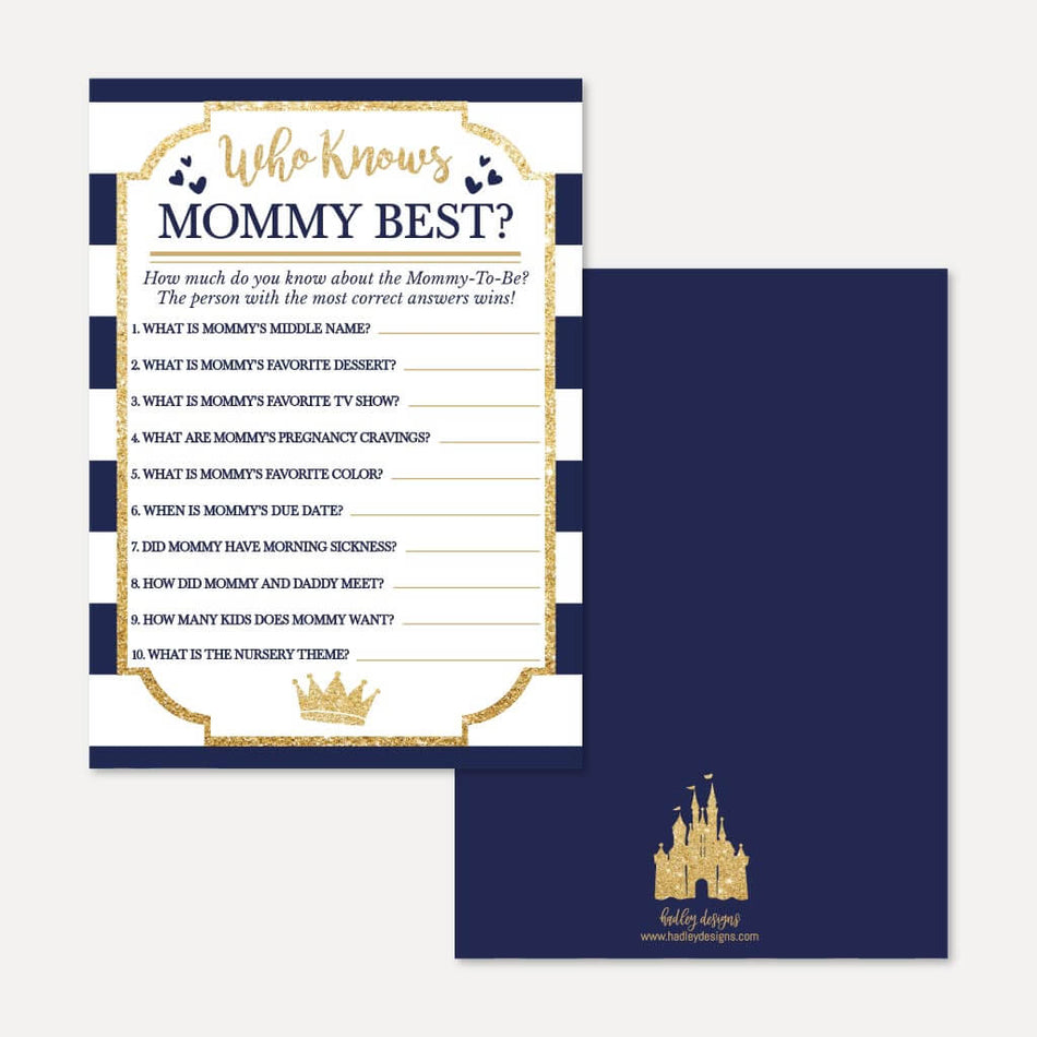 Prince Baby Shower Who Knows Mommy Best Game Printable Template