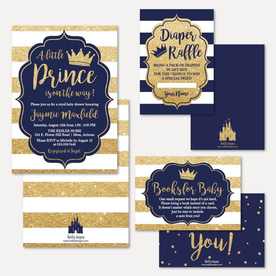 Prince Baby Shower Invitation Suite Printable Template