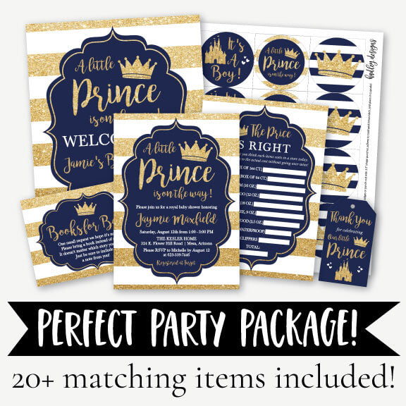 Printable Prince Baby Shower Complete Package Templates | Hadley Designs