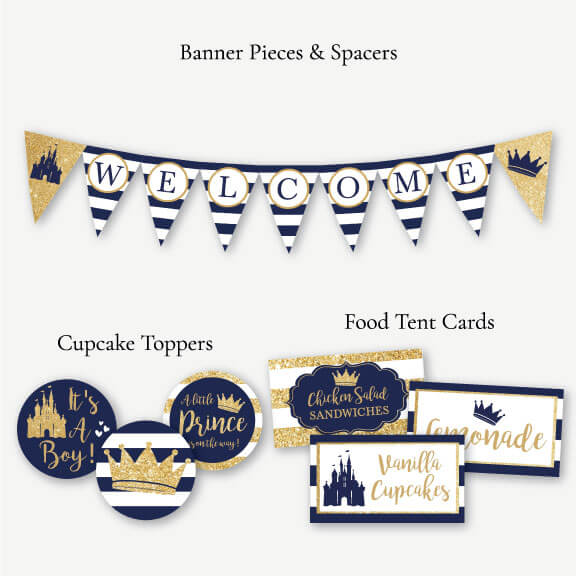 Printable Prince Baby Shower Complete Package Templates | Hadley Designs