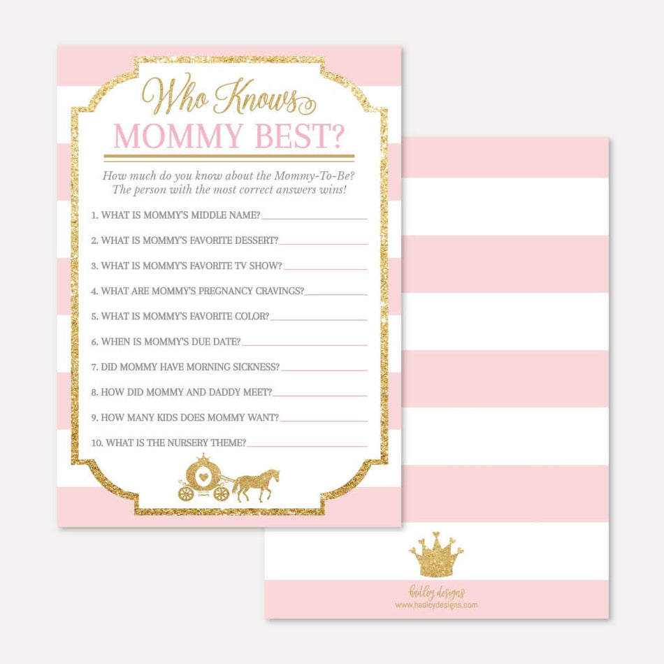 Princess Baby Shower Who Knows Mommy Best Game Printable Template