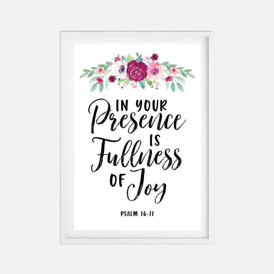 Floral Psalm 16:11 Wall Art Christian Home Decor Sign Printable Template