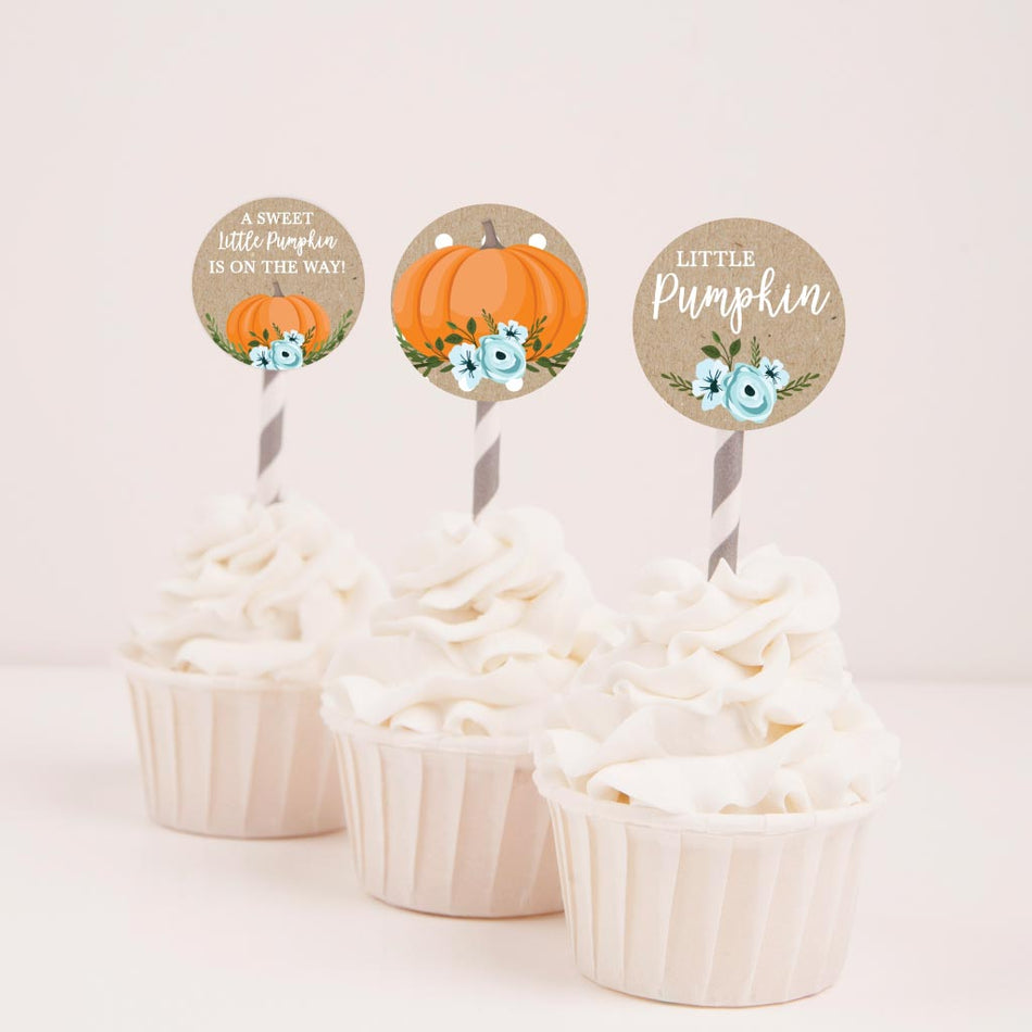 Pumpkin Boy Baby Shower Cupcake Toppers Printable Template