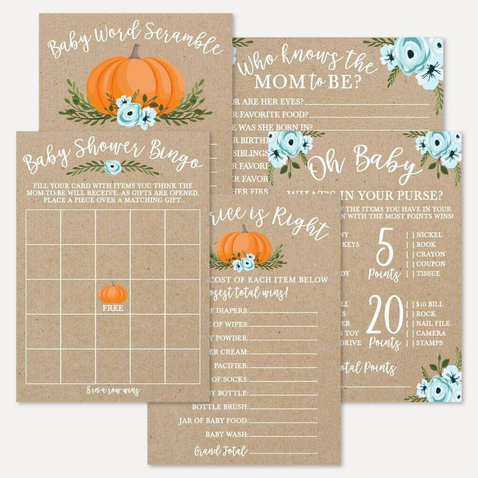 Pumpkin Boy Baby Shower Games Set Printable Template