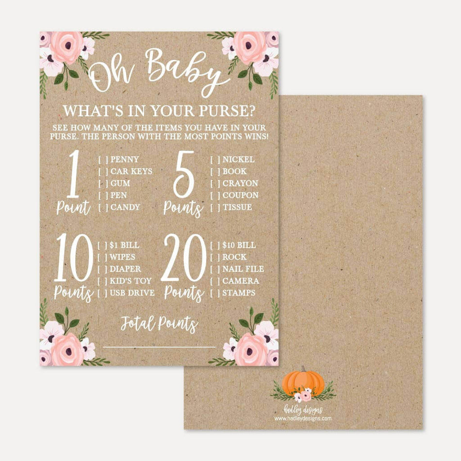 Pumpkin Girl Baby Shower What's In Your Purse Game Printable Template