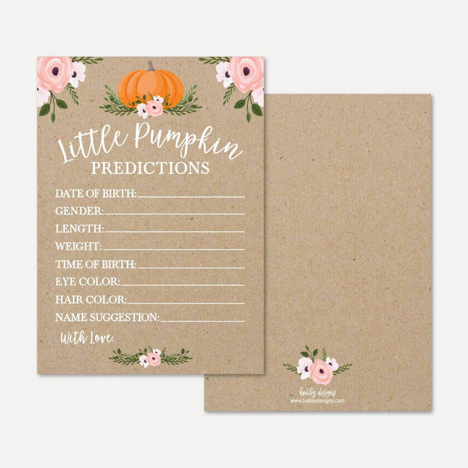 Pumpkin Girl Baby Shower Predictions Printable Template