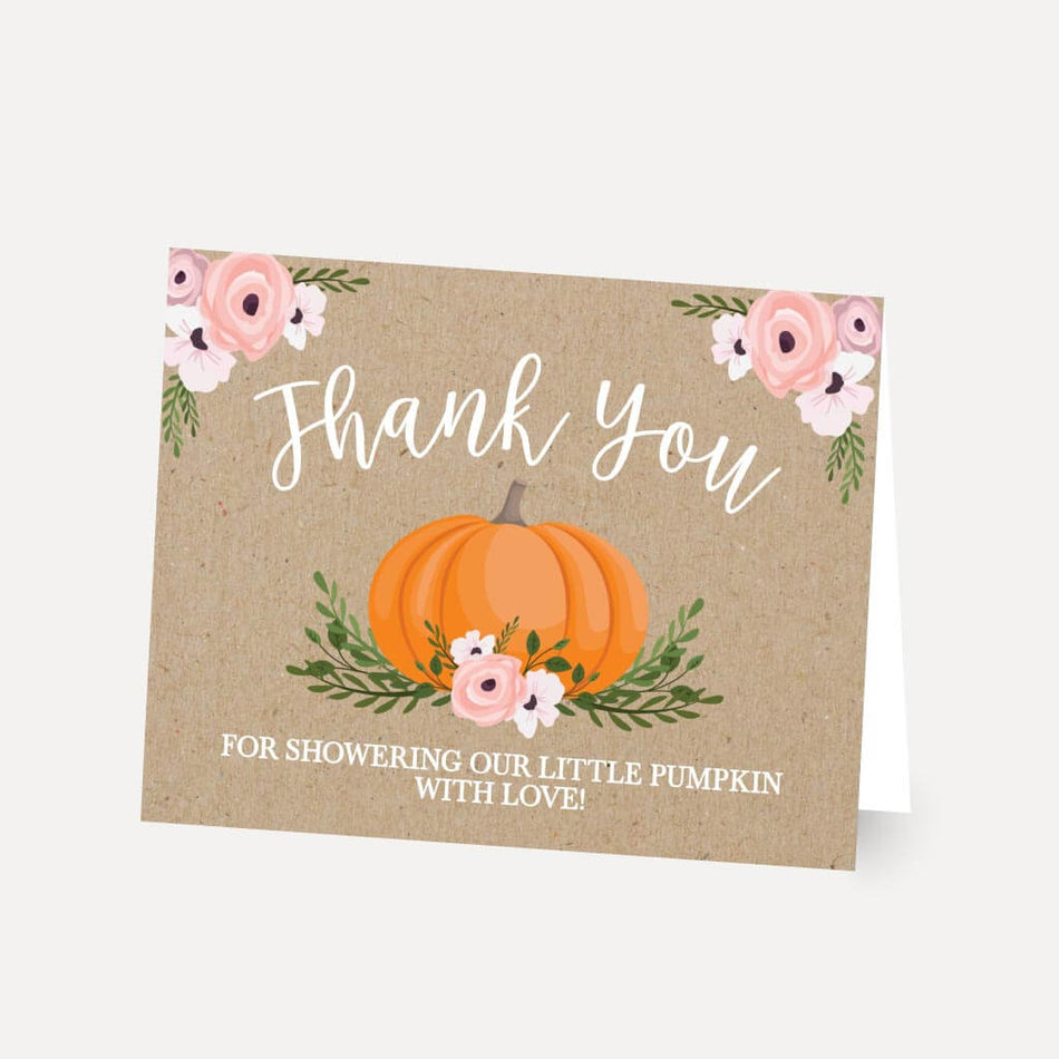 Pumpkin Girl Baby Shower Thank You Card Printable Template