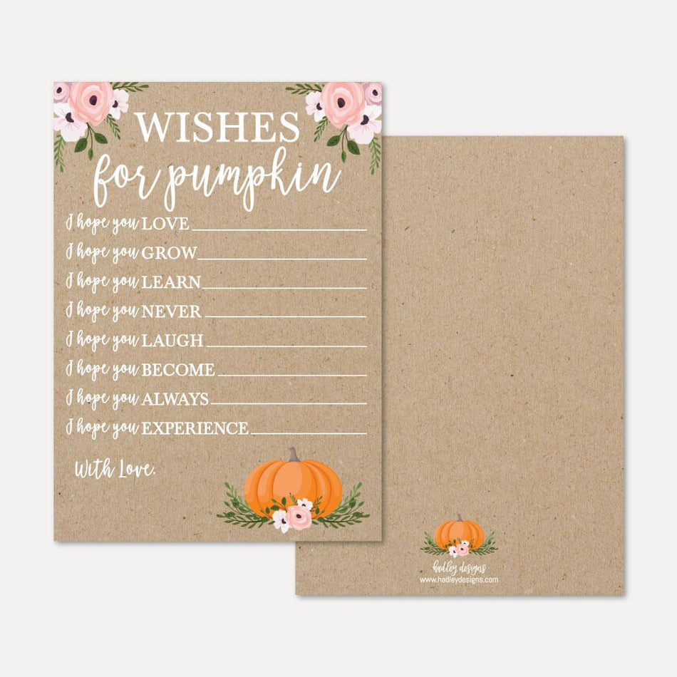Pumpkin Girl Baby Shower Wishes Card Printable, image size:950x950