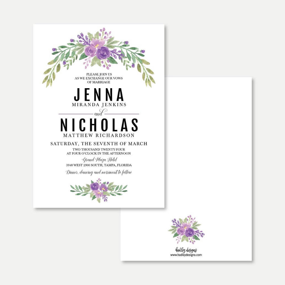 Purple Floral Arch Wedding Invitation Printable Template